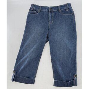 Chico's Platinum Blue Cuffed Stretch Jeans‎ Sz 1 Everyday Comfort Mature